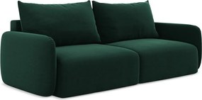 Sötétzöld bársony kinyitható-tárolóhelyes kanapé 238 cm Kalena – Makamii