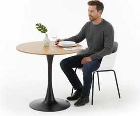 Étkezőasztal, tölgy/fekete, átmérő 80 cm, REVENTON NEW