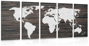 5-részes kép világ térkép fa háttéren