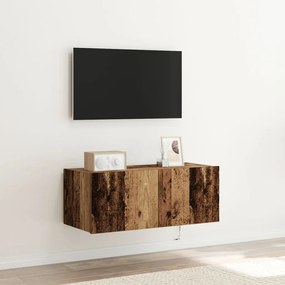 TV Fali Szekrény LED Világítással Régi Fa 80x35x31 cm