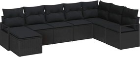 vidaXL Kanapé Szett párnával 8 pcs Fekete polirattan