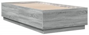 szürke sonoma színű szerelt fa ágykeret LED-del 75x190 cm