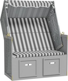 vidaXL szürke polyrattan és tömör fa strandszék tetővel