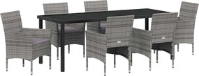 vidaXL Kert étkező szett párnával 7 pcs Szürke polirattan
