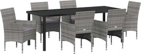 vidaXL Kert étkező szett párnával 7 pcs Szürke polirattan