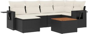 vidaXL 7 részes fekete polyrattan kerti ülőgarnitúra párnával