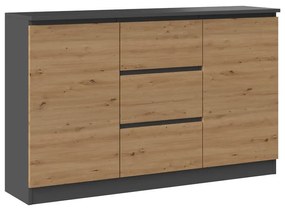 Riano MIX 2D3S komód, 120x75x40 cm, antracit-tölgy