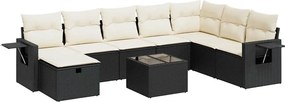 vidaXL 9 részes fekete polyrattan kerti ülőgarnitúra párnákkal
