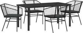 vidaXL Kert étkező szett 5 pcs Fekete polirattan