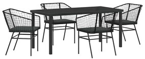 vidaXL Kert étkező szett 5 pcs Fekete polirattan