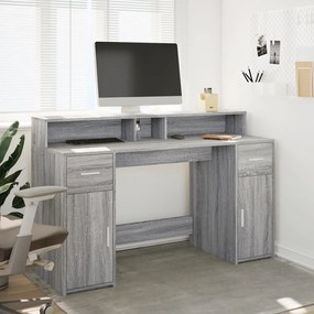 szürke sonoma színű szerelt fa íróasztal LED-ekkel 140x55x91 cm
