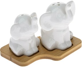 Porcelán só- és borsszóró tálca alátéttelElefántok