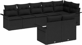 vidaXL Kerti Kanapé Szett tárolóval 8 pcs Fekete polirattan