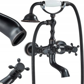 Kádtöltő Csaptelep Zuhanyfejjel Forgatható Kifolyócső Régi stílus Fekete