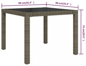 szürke polyrattan és edzett üveg kerti asztal 90 x 90 x 75 cm