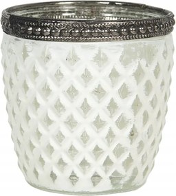 Odilon üveg gyertyatartó fehér patinával 7x7 cm