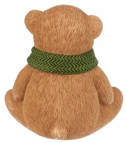 Dekoráció Medve zöld sállal, polirezín, 10 cm