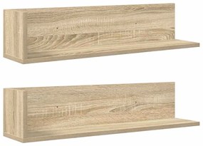 2 db sonoma tölgy színű szerelt fa fali polc 75 x 16,5 x 16,5cm