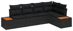 Kerti Kanapé Szett 5 pcs Fekete 264 x 154 x 85 cm Poli rattan