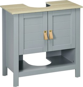 Kleankin Kompakt Mosdó Alatti Szekrény 2 Ajtóval és Állítható Belső Polccal fürdőszobához 60x30x60 cm Szürke | Aosom