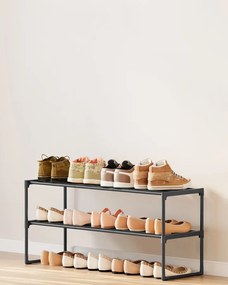 2-szintes cipőtartó, rakásolható fém állvány 8-10 pár cipőhöz, fekete
