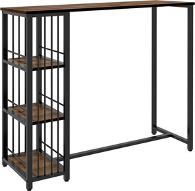 HOMCOM Bárasztal Magas Asztal Pult Asztal 3 Polccal, Konyhai Asztal Fa Hatású, Acélvázzal, Étkezőbe, Konyhába, Barna, 120 x 40 x 105 cm | Aosom