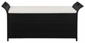fekete polyrattan tárolópad párnával 138 cm