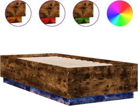 vidaXL füstös tölgy színű szerelt fa ágykeret LED-del 90 x 200 cm