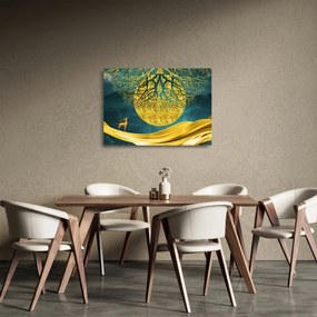 Kép - absztrakció, arany táj (üvegen) (70x50 cm)