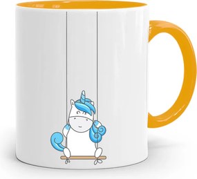 Sárga Bögre Gyermeknap Lány Unikornis Ajándék fényképes nyomtatással