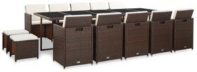 vidaXL 15-részes barna polyrattan kültéri étkezőszett párnákkal