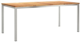 5 Részes Kerti Étkező Szett Tömör Fa Tík, Kültéri Étkező Asztal 180x90x75 cm Tömör Fa Tík
