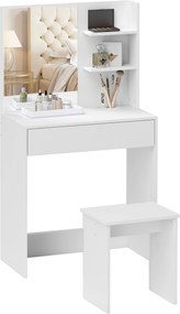 HOMCOM 3-Tier Sminkasztal Fiókokkal, Tükörrel és Illő Székkel, Chipboard Hálószoba Sminkasztal, 75x40x137 cm, Fehér | Aosom