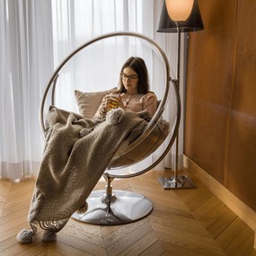 Függő fotel állvánnyal, átlátszó/ezüst/szürke, BUBBLE NEW TYP 2