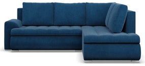 Tokio sarokkanapé, L alakú háttámlával, 2 ágyneműtartóval, kordbársony, jobboldali, kék