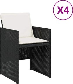 vidaXL 4 db fekete polyrattan kerti szék párnával