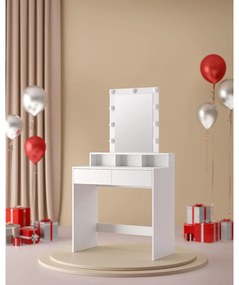 Fésülködőasztal, sminkasztal tükörrel fiókokkal, fehér 80x40x145cm