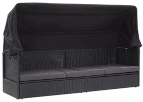 vidaXL fekete polyrattan kültéri kanapé napellenzővel