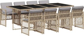 vidaXL 9 részes bézs polyrattan kerti étkezőgarnitúra párnákkal