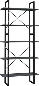 vidaXL ötszintes szürke fenyőfa könyvszekrény 80 x 30 x 175 cm