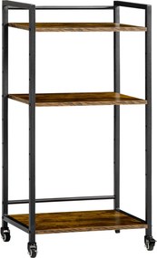 HOMCOM 3-szintes Állítható Tárolókocsi Nyomtató Tartó Kerekekkel Irodához, Konyhához, Hálószobához - 50x35x100 cm Rusztikus Barna | Aosom