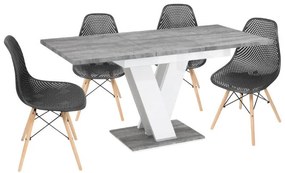 Masiv 4 személyes étkezőszett Nubia székekkel, Beton - Fekete N