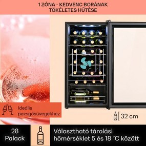 Klarstein Shiraz 28 Uno, borhűtő, 74 liter, 28 palack, 5-18°C, érintőképernyős vezérlőpanel
