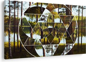 Kép - Geometrikus kollázs a skandináv erdők hátterében (90x60 cm)
