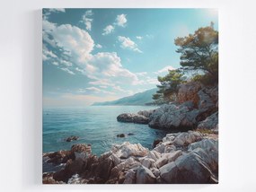 Vászonkép Canvas Tájkép Tengerpart Sziklák Tenger Hegyek 80x80