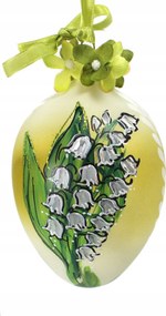 Üvegtojás 13 cm medál kézzel díszített tavaszi motívum gyöngyvirág