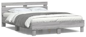 szürke sonoma színű ágykeret fejtámlával és LED-del 140x190 cm