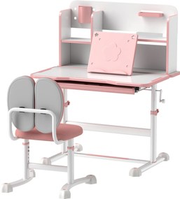 AIYAPLAY Állítható Gyerek Íróasztal és Szék Szett 3-12 Éveseknek, Iskolai Íróasztal 45°-os Döntött Felülettel, Fiókkal, Polccal, Tolltartóval és Könyv