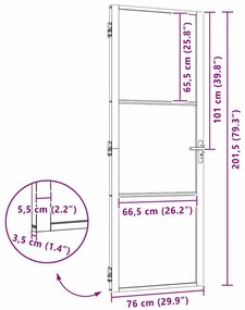 Belső Ajtó Fekete 76 x 201.5 cm Edzett üveg, Alumínium