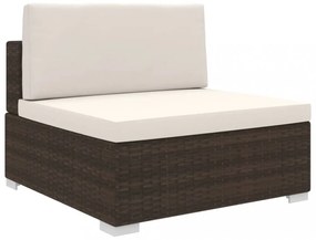 1 db barna polyrattan moduláris középső kanapé párnákkal